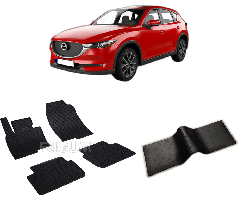 Set covorase auto MAZDA CX -5 II din 07.2017-PREZENT, cu covoras tunel median, CAROSERIE SUV, Presuri cauciuc 100%, compatibil cu autoturismul MAZDA CX -5 II, Rigum
