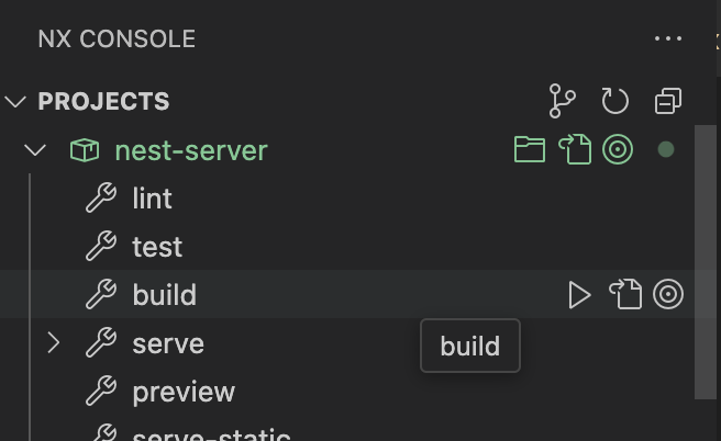 Nx Console with build target