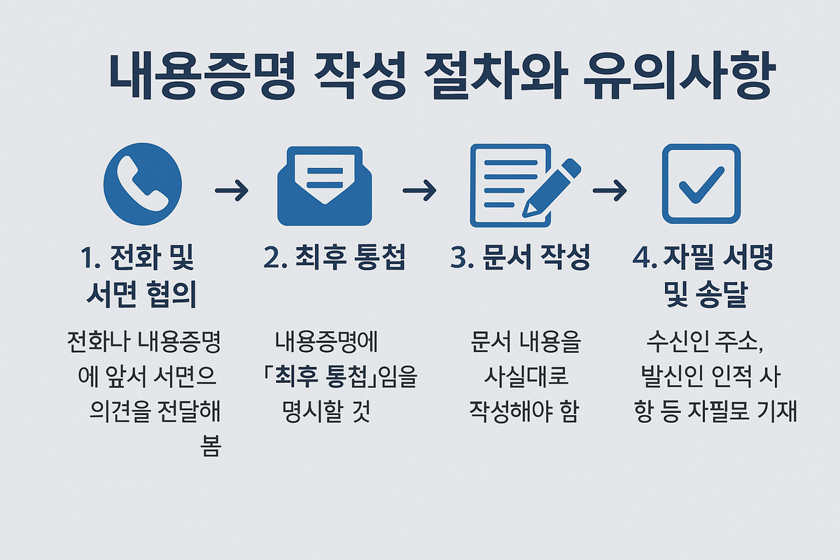 내용증명과 민사소송 전 절차를 설명한 한국어 인포그래픽 이미지