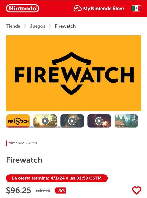 Nintendo Eshop México - Juego digital FIREWATCH para Nintendo Switch 
