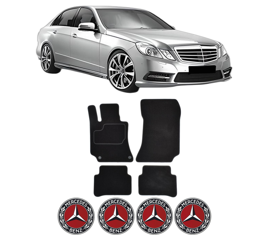 Set Covorase Presuri MERCEDES-BENZ E-CLASS (W212) din 2009-2016, Auto, Material Textil Mocheta, 4 Stickere auto cu MERCEDES-BENZ