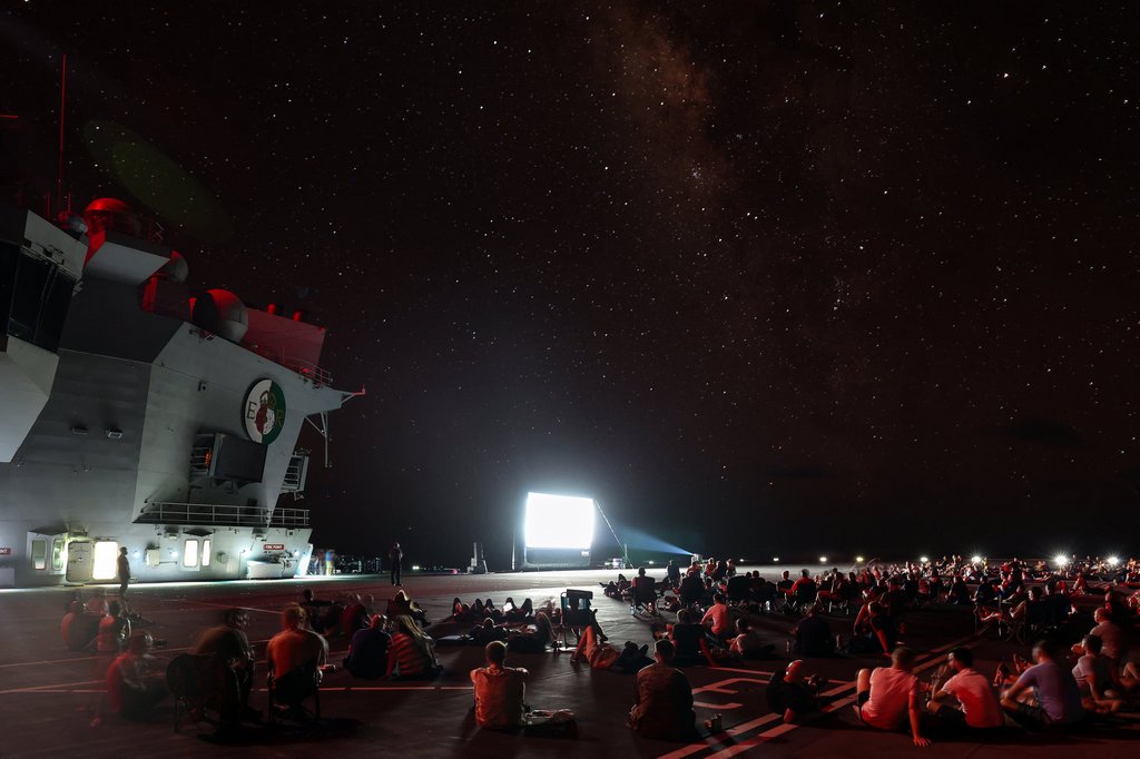HMS QE movies at sea