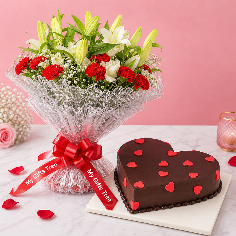 Romantic Bouquet N Cake Arrengment  Image