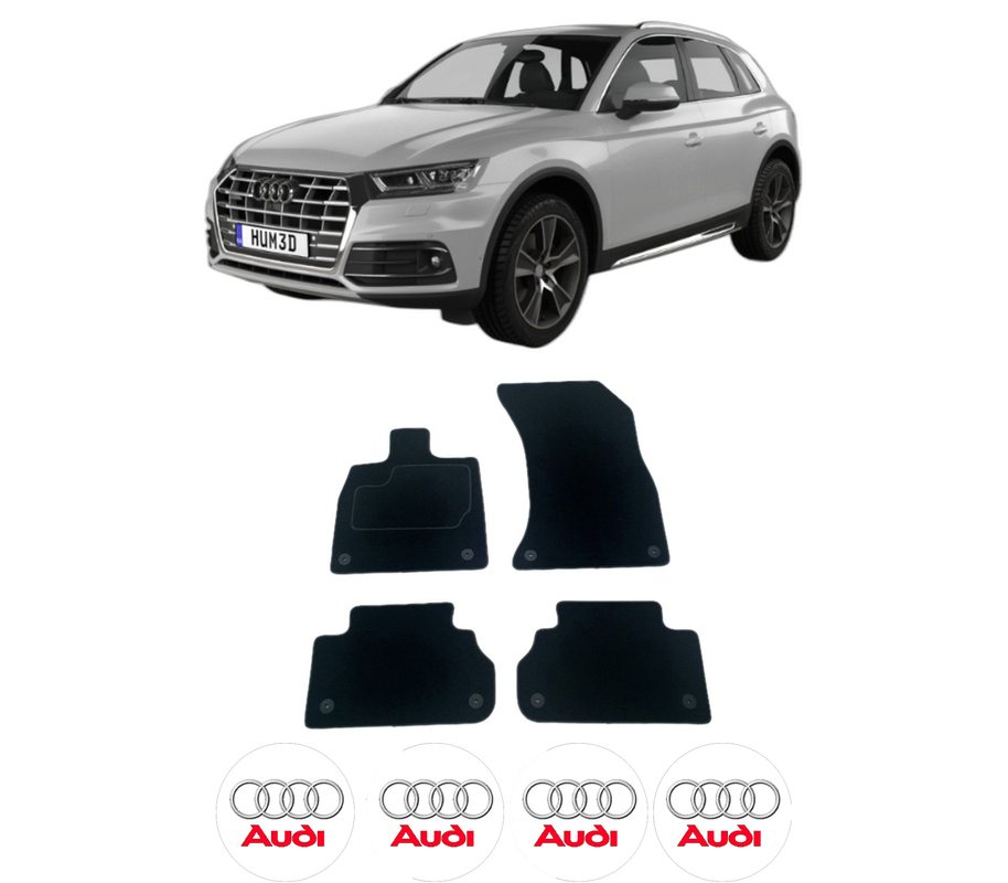 Set Covorase Presuri AUDI Q5 (FYB, FYG) din 2016-2020, Auto, Material Textil Mocheta, 4 Stickere auto cu AUDI