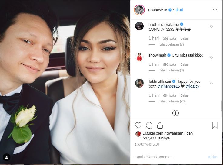 Ucapan selamat dari Fakhrul Razi untuk Rina Nose jadi sorotan