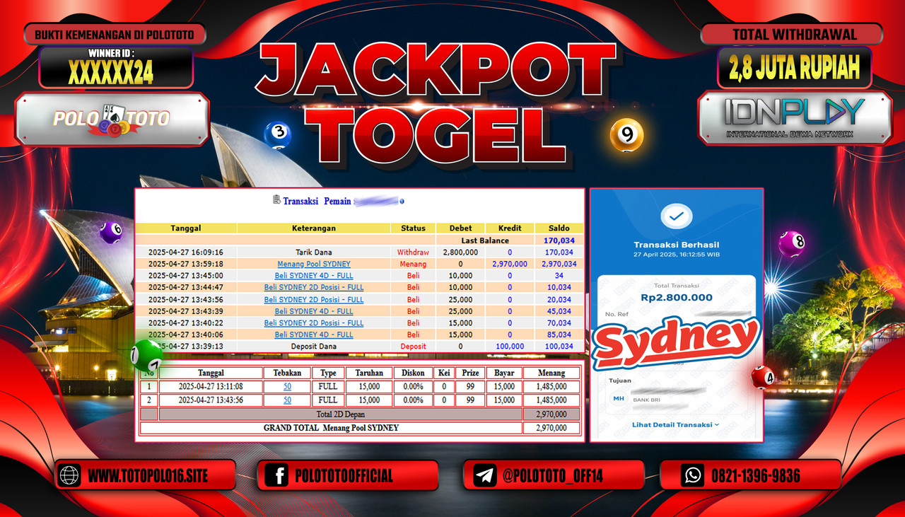 POLOTOTO JACKPOT TOGEL SYDNEY LOTTO Rp.2.800.000,-