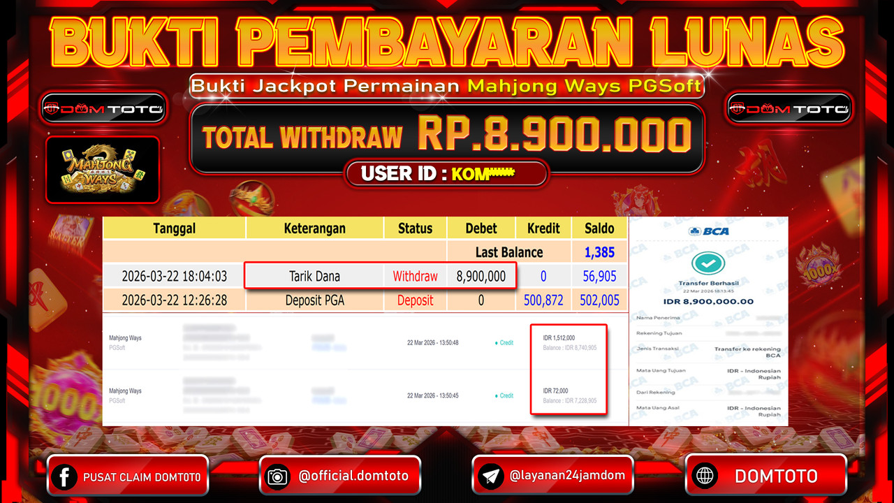 JACKPOT SLOT Mahjong Ways PGSoft 22 MARET 2026 