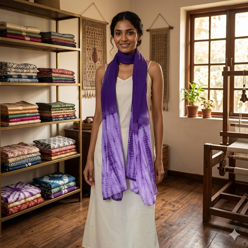 Purple Harmony Tie & Dye MulMul Cotton Dupatta