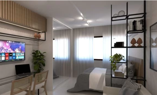 Detalhe da cozinha americana do Domus Boa Viagem com infraestrutura completa