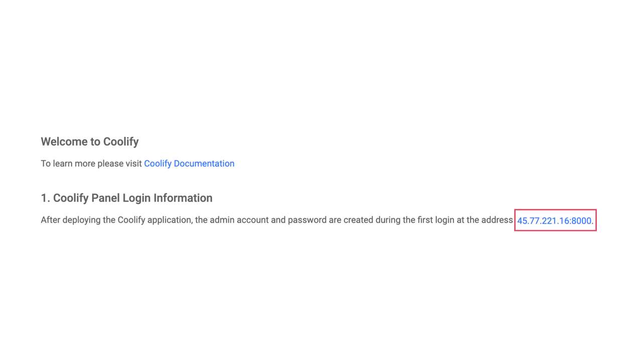 Coolify Panel Login Information