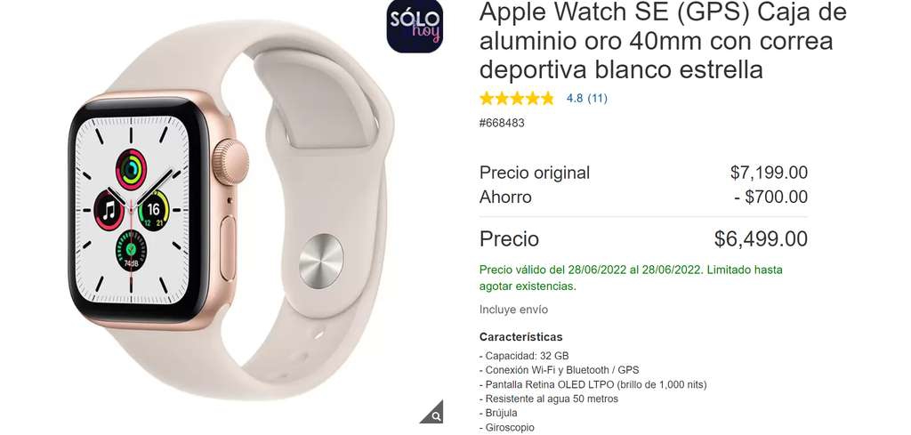 Costco Apple Watch SE Color Oro $6,499 