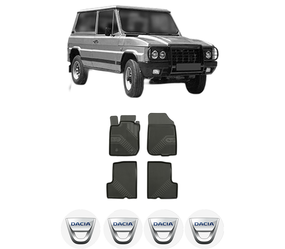 Set covorase presuri DACIA DUSTER din 2010-2023, auto, din cauciuc thermoplastic, 4 Stickere auto cu DACIA