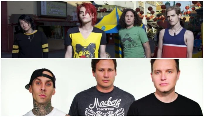 AltPress, "SEE GERARD WAY PERFORM “FIRST DATE” WITH BLINK-182 IN A RESURFACED VIDEO" [Traducción] [22.09.2020] My-Chemical-Romance-Gerard-Way-blink-182-696x398