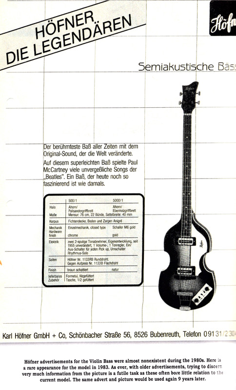 Hofner - Karl Höfner GmbH. -  Un icono del siglo XX. Bajo 500/1  3