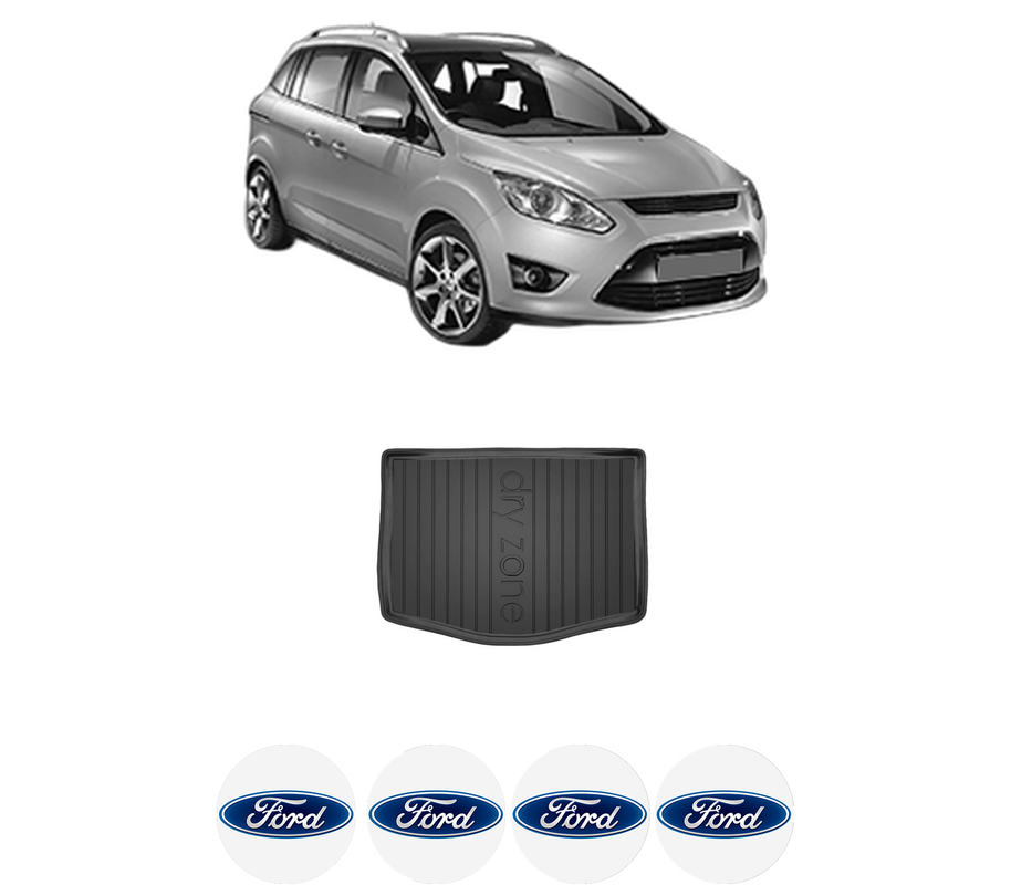 Tavita Portbagaj FORD C-MAX II (DXA/CB7, DXA/CEU) din 2010-2019, Protectie Portbagaj Auto, 4x Stickere auto cu FORD