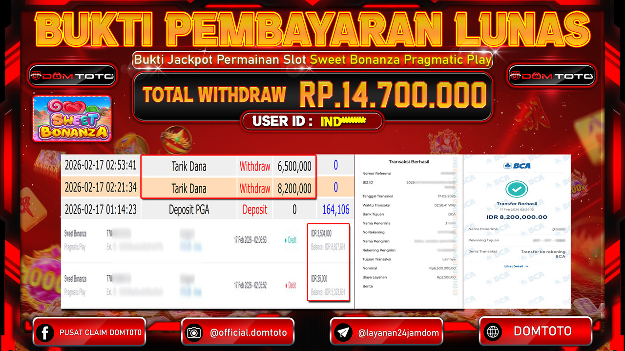 JACKPOT SLOT Sweet Bonanza Pragmatic Play 17 FEBRUARI 2026