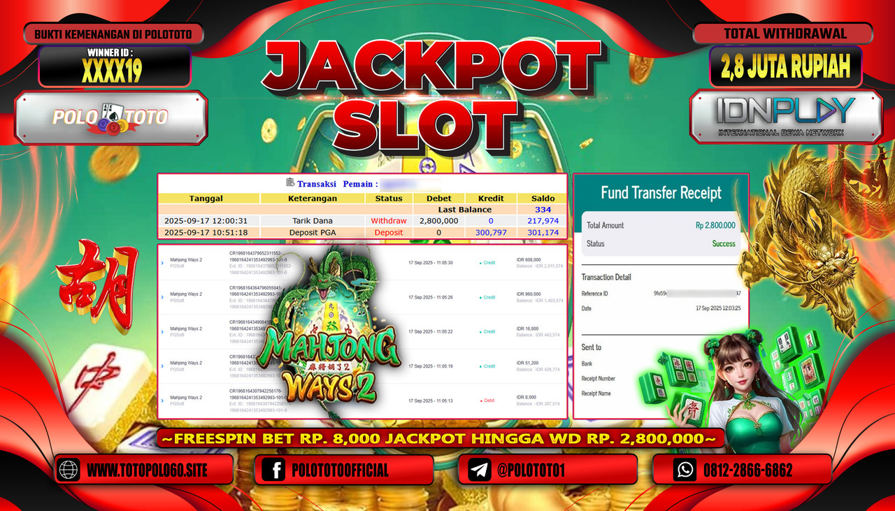 POLOTOTO JACKPOT SLOT MAHJONG WAYS 2 Rp.2.800.000,- LUNAS