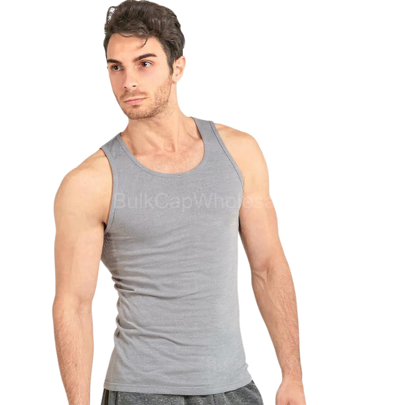 men's A-shirt grey wife beater tank top ribbed cotton