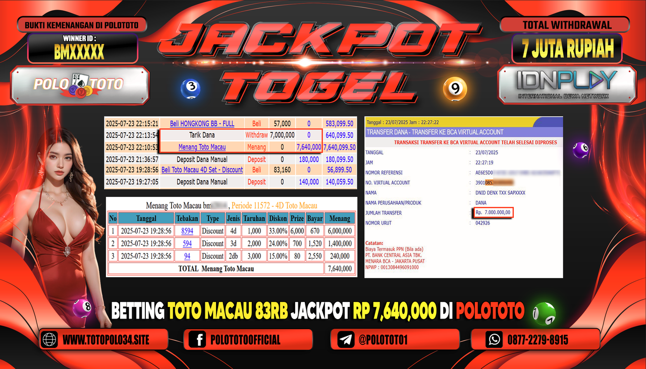 POLOTOTO JACKPOT TOGEL TOTO MACAU Rp.7.000.000,- LUNAS