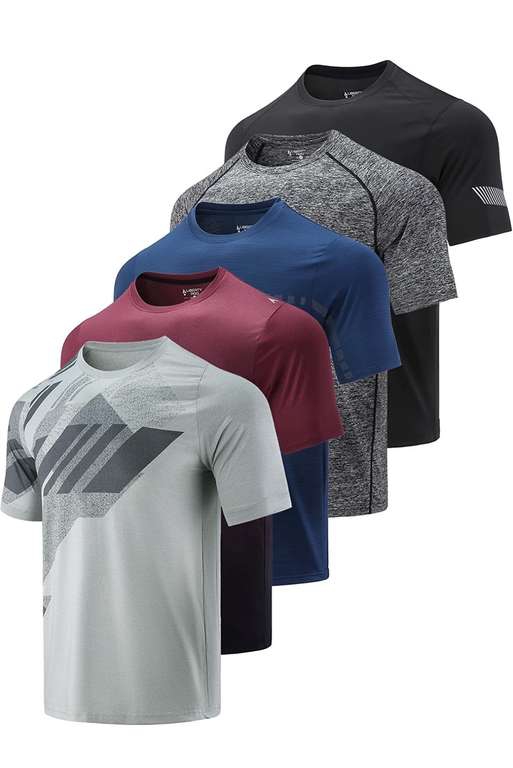 Amazon- Liberty Imports Paquete de 5 Camisetas de Cuello Redondo de Secado rápido para Hombre 
