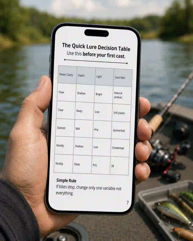 Angler reviewing Lure Logic inside a fishing gear garage