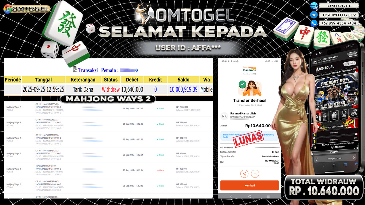 OMTOGEL JACKPOT PGSOFT MAHJONG WAYS 2 10 JUTA DI BAYAR LUNAS ,-