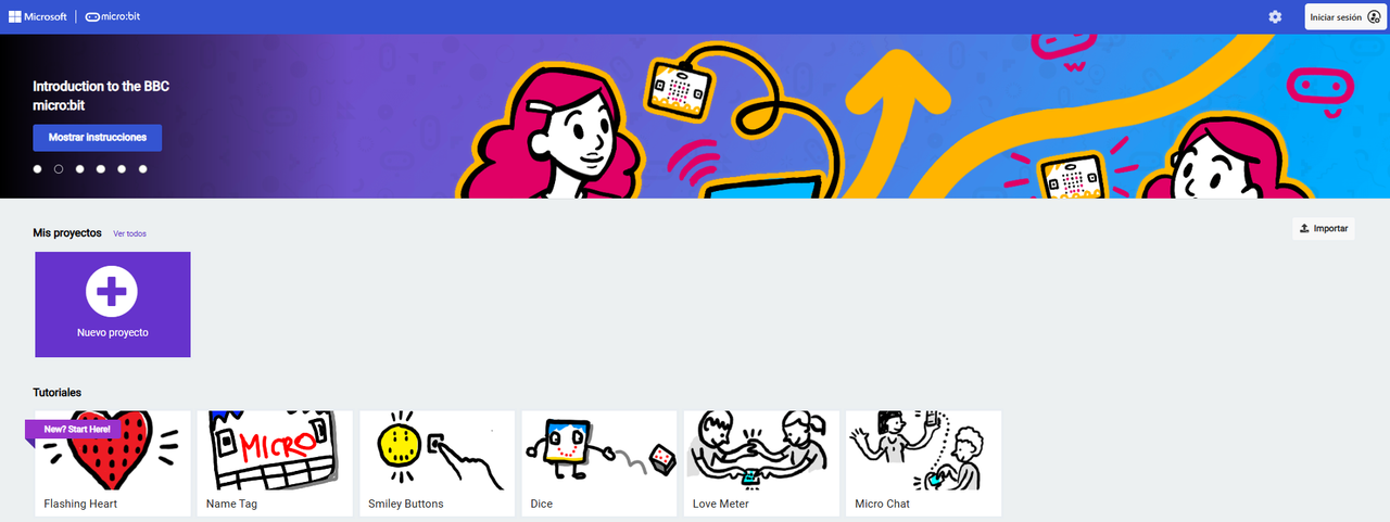 Interfaz de MakeCode para micro:bit