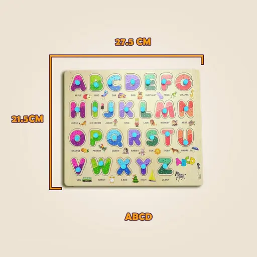 Woodzle Tray Game Magazine book Eduen Educational Creative learning A To Z English Alphabets Board Puzzle Baby learning toy Alphabet Pegs Puzcational Board Alphabet (Capital Letters) Puzzles Toys for Children Learning Toys Board Game Color 1 (T109)