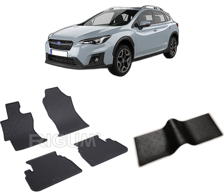Set covorase auto SUBARU XV E-BOXER din 12.2019-PREZENT, cu covoras tunel median, CAROSERIE SUV, Presuri cauciuc 100%, compatibil cu autoturismul SUBARU XV E-BOXER, Rigum