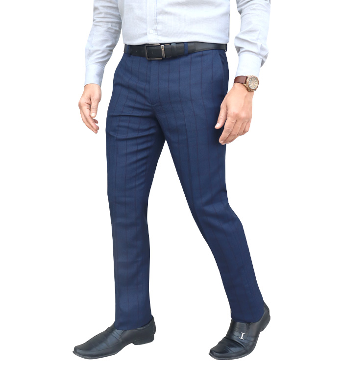Men’s Formal Trouser Slim Fit Plain Front Cross Pocket Color: E/W (BLUE DOT CK)