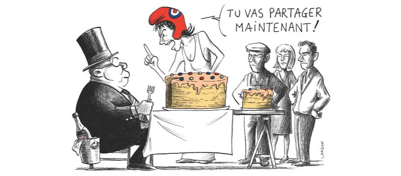 Caricature de la Tribune du Peuple face à la figure du capitalisme identitaire et d'extrême droite kartvélien.