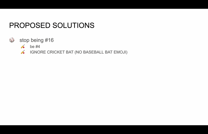 Two more bullet points on the same slide read 'duct tape on jersey (quick fix)' and 'kate blunt to heights (need better pitchers) (NOT TRUE??)'.
