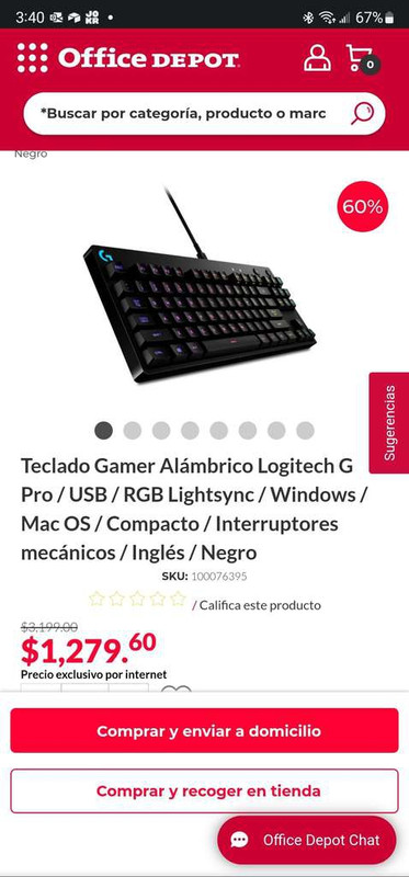 Office Depot: Teclado Logitech G Pro (en línea)
