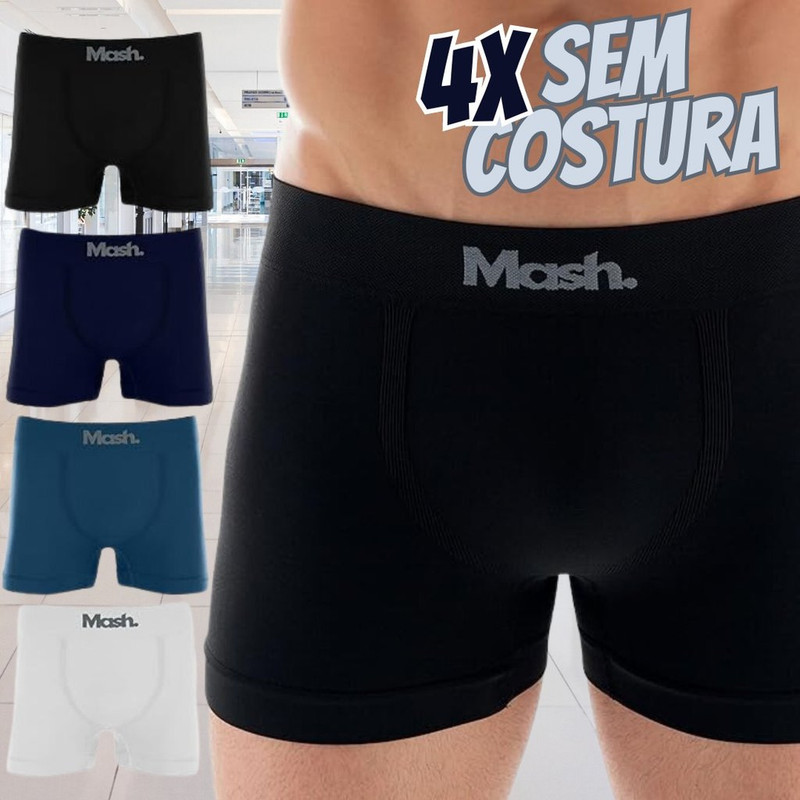 Kit 4 Cuecas Boxer Mash Microfibra Sem Costura Box Masculina Adulto