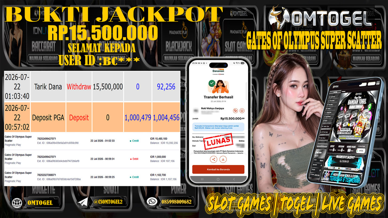 OMTOGEL JACKPOT PRAGMATICPLAY GATES OF OLYMPUS SUPER SCATTER  Rp,15,500,000,- DIBAYAR LUNAS