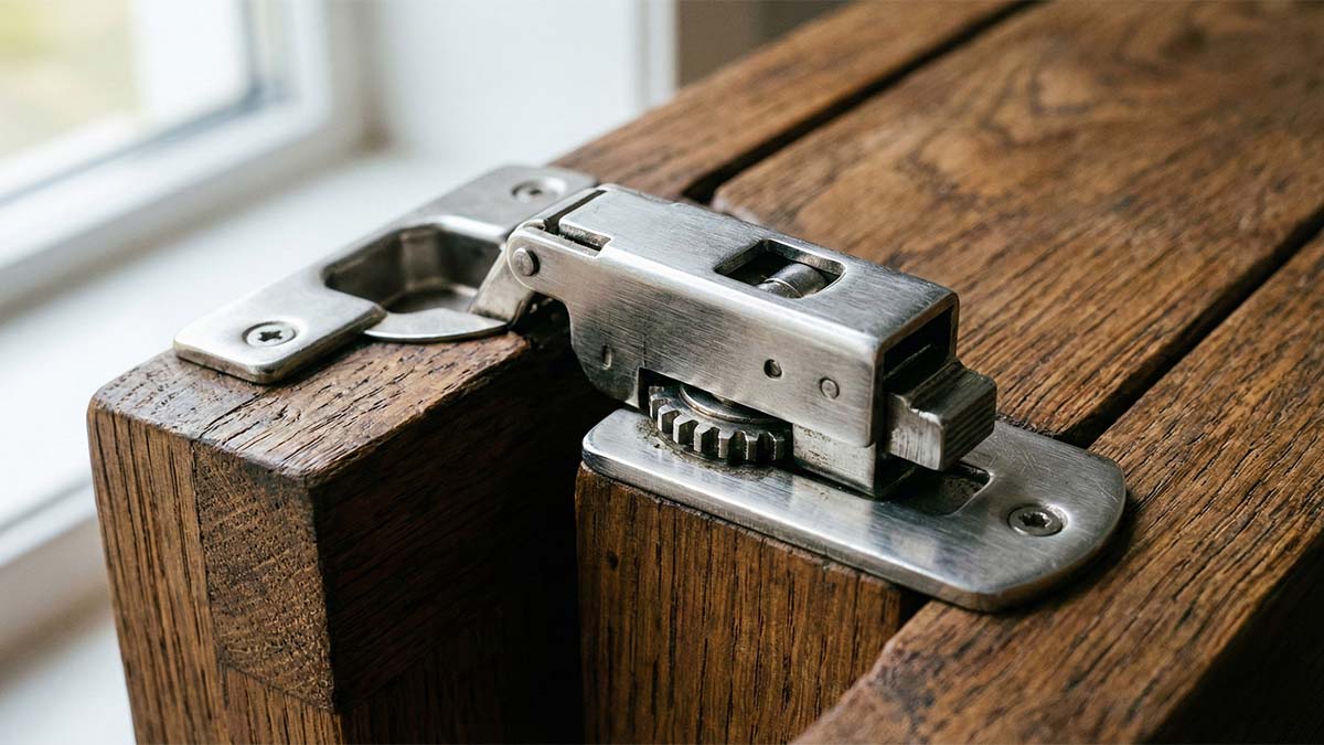 Надежный складной механизм стола крупным планом