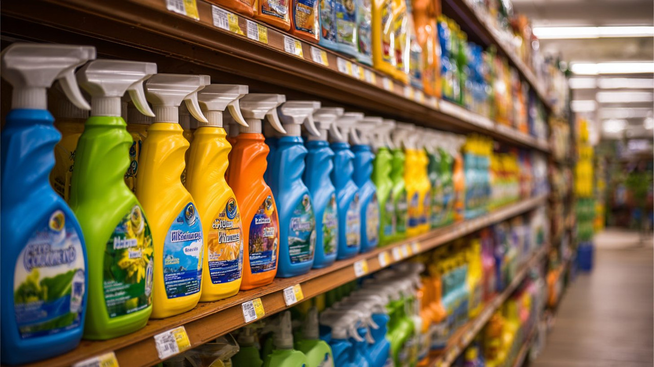 Средства для чистки ковров: шампуни и спреи на полке