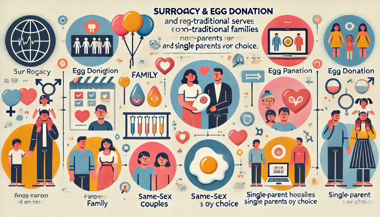 Surrogacy and egg donation for non-traditional families, including LGBTQ+ couples and single parents.