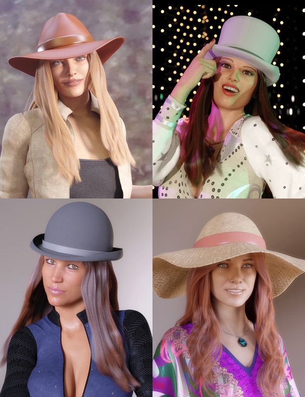 Brimmed Hats for Beanie Hair for Genesis 8 and 8.1 Females