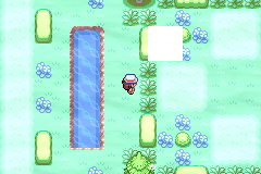 a scene in bill's garden. it's misty, bubbly, and a strange glitchy square entity is wandering around.