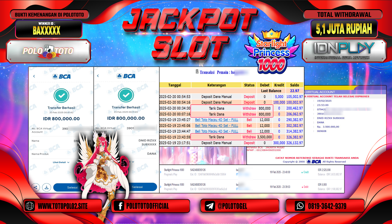 POLOTOTO JACKPOT SLOT STARLIGHT PRINCESS 1000 Rp.5.100.000,-