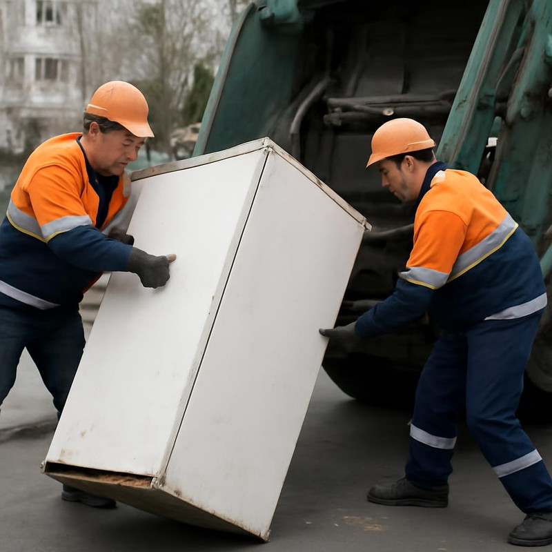 Процесс вывоза крупногабаритного мусора коммунальной службой