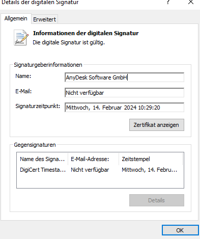 AnyDesk-Zertifikat