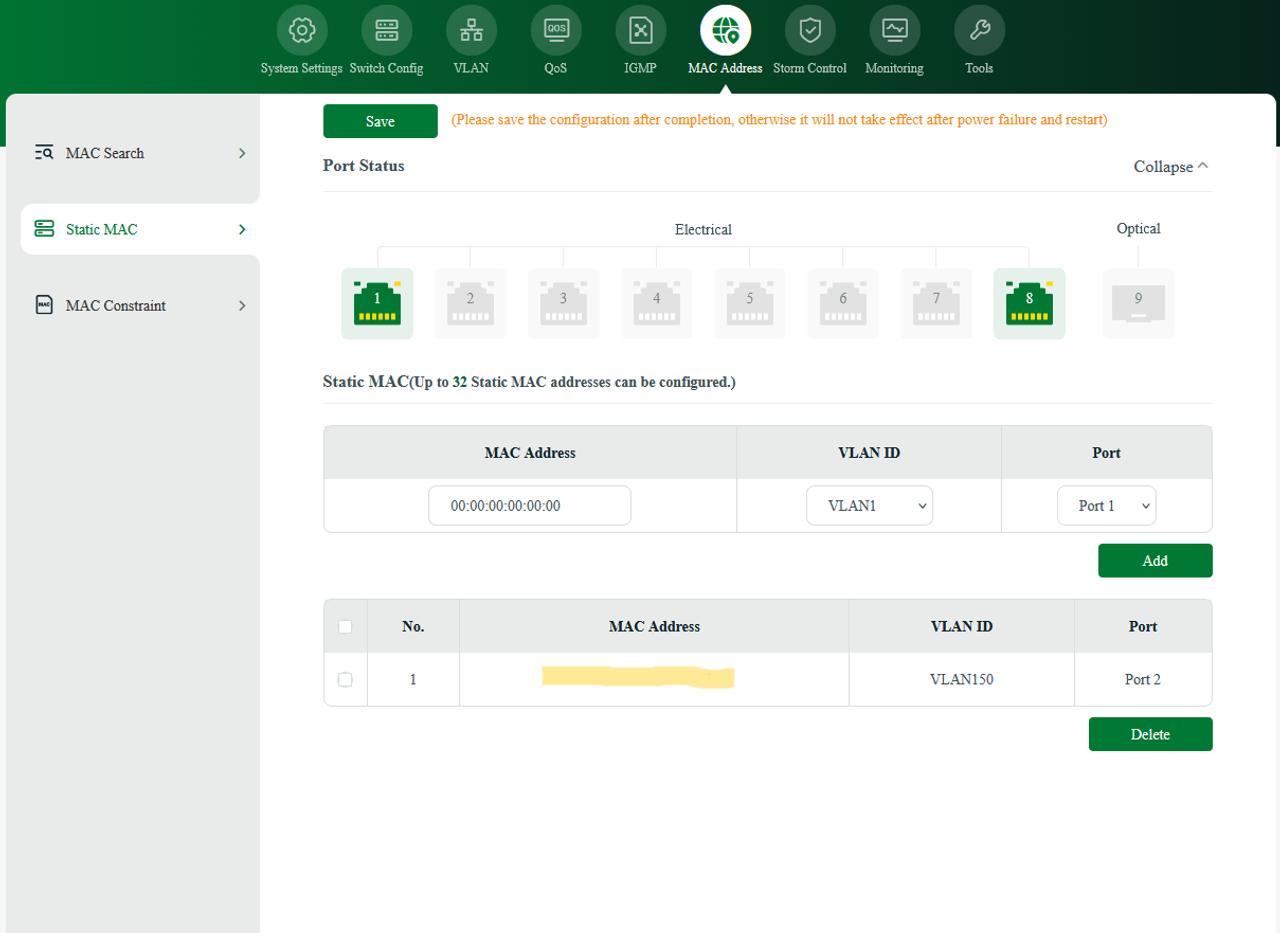 Ugreen managed VLAN by MAC