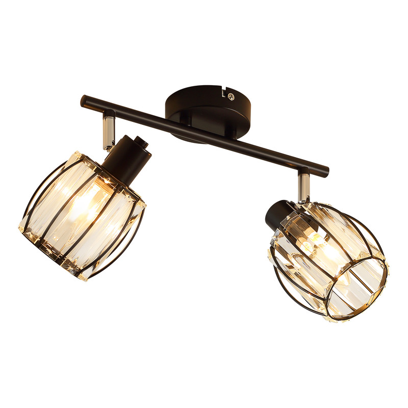 Glitzerlife Deckenstrahler Vintage Deckenspot 2 Flammig - E14 Schwarz Deckenleuchte Kristall Lampenschirm Retro Strahler Industrial 350° Schwenkbar Deckenlampe_voghion.com