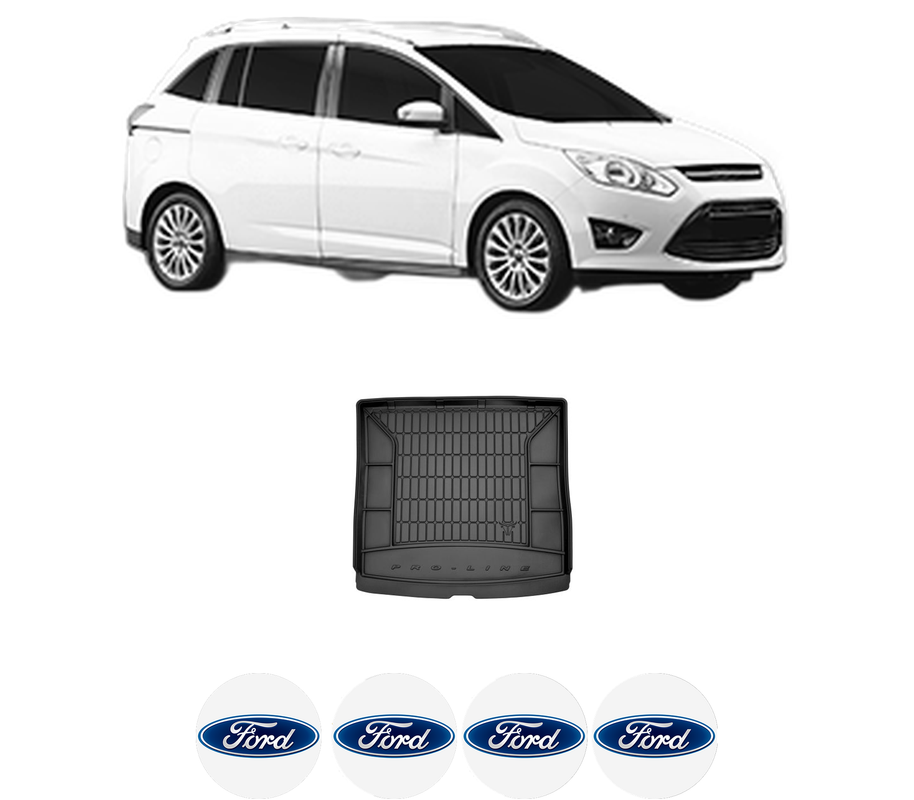 Tavita Portbagaj FORD GRAND C-MAX Van din 2010-2019, Protectie Portbagaj Auto, 4x Stickere auto cu FORD