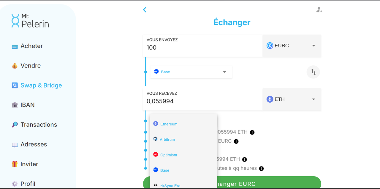 Exemple de swap EURC → ETH