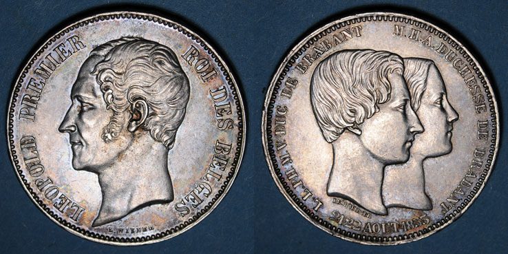 Moneda-medalla. Boda Duques de Brabante. 1853. Leopoldo II de Bélgica, el Hombre. Combin10