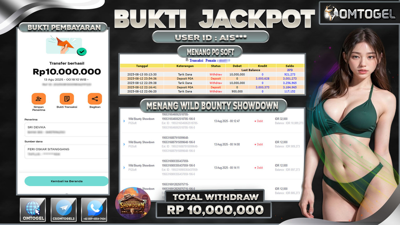 OMTOGEL JACKPOT PGSOFT WILD BOUNTY SHOWDOWN 10 JUTA DI BAYAR LUNAS ,-