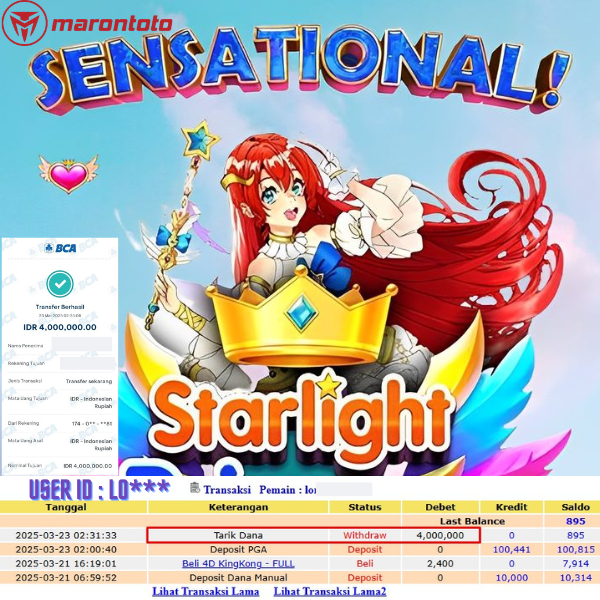 Bukti Kemenangan Member Marontoto Sebesar 4,000,000 JuTa